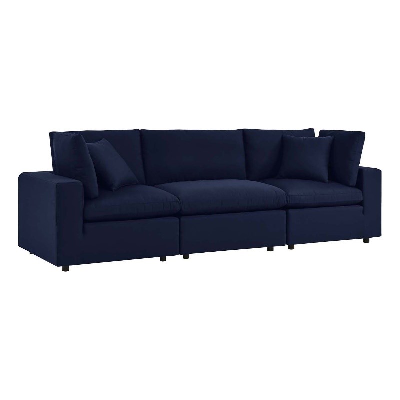 Modway Commix Fabric Upholstered Patio 3-Seater Sofa in Navy