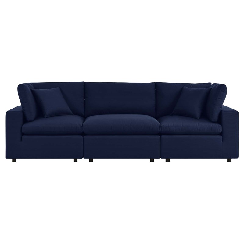 Modway Commix Fabric Upholstered Patio 3-Seater Sofa in Navy