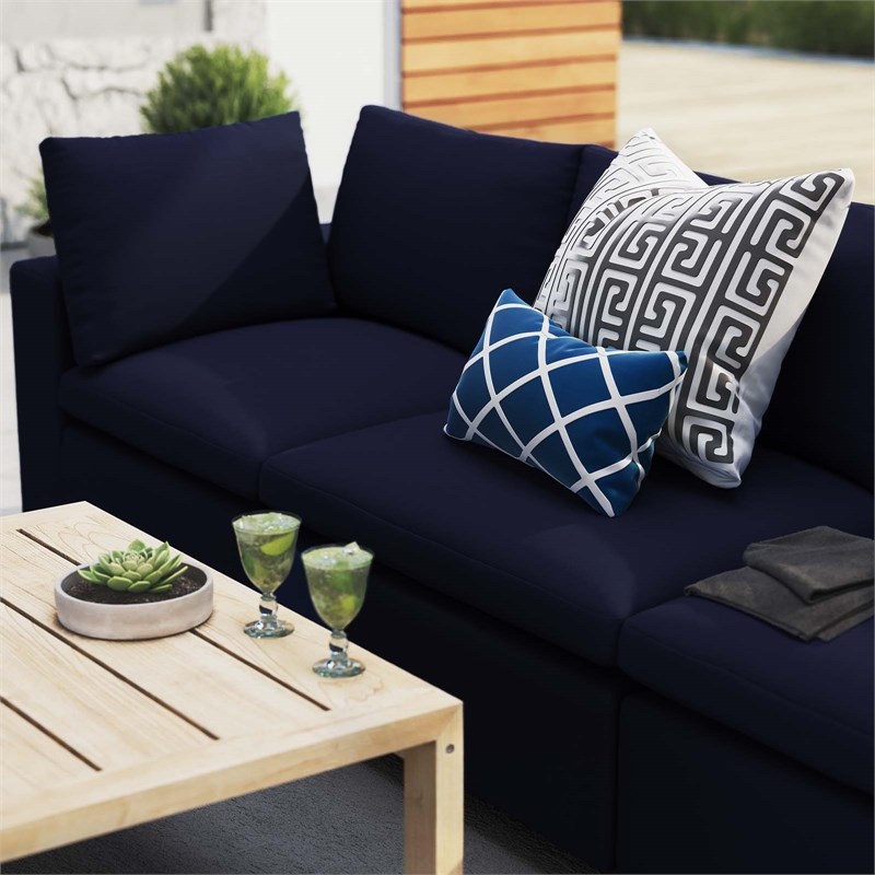 Modway Commix Fabric Upholstered Patio 3-Seater Sofa in Navy