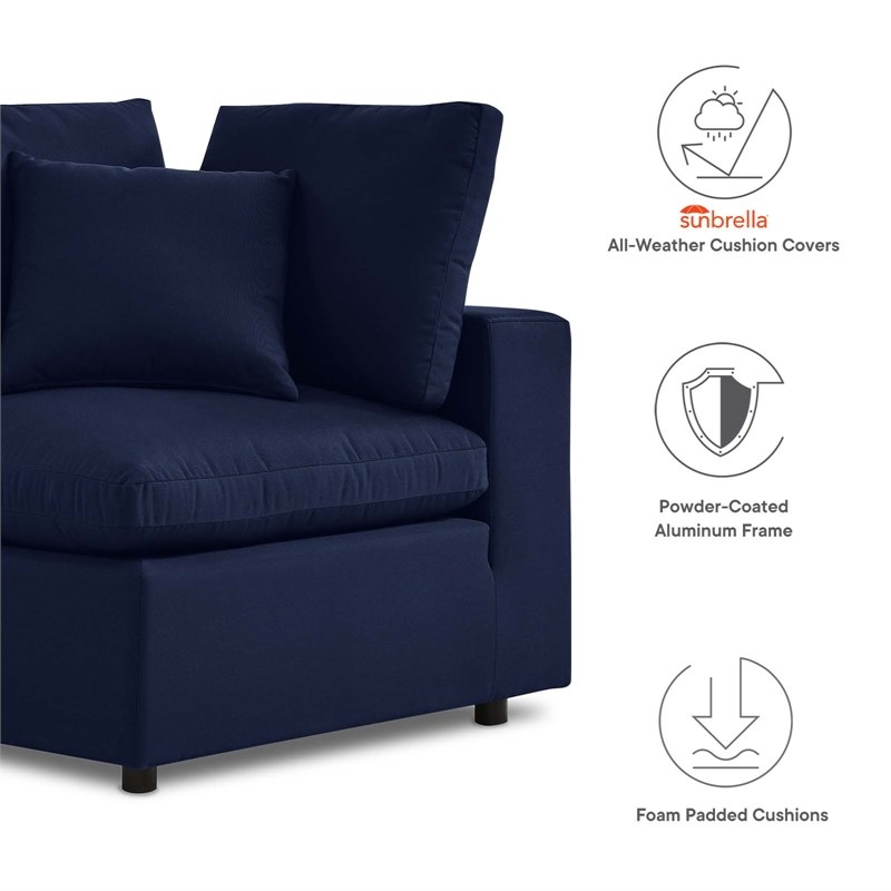 Modway Commix Fabric Upholstered Patio 3-Seater Sofa in Navy