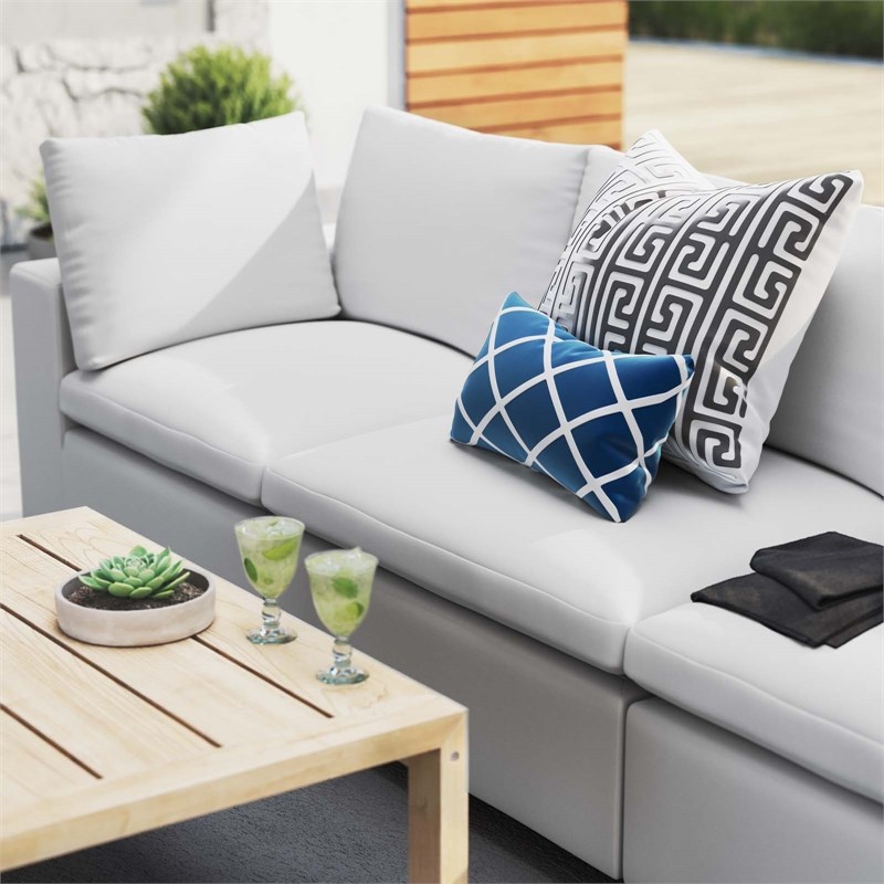 Modway Commix Modern Fabric Upholstered Water Resistant Outdoor Sofa in White