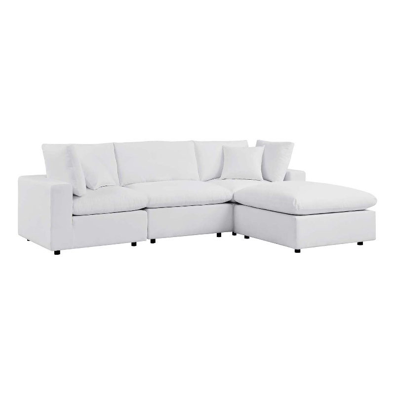Modway Commix 4-Piece Modern Fabric Upholstered Patio Sectional Sofa in White