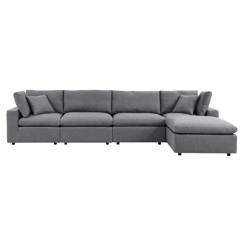 Modway Commix 5-Piece Modern Fabric Upholstered Outdoor Sectional Sofa in Slate
