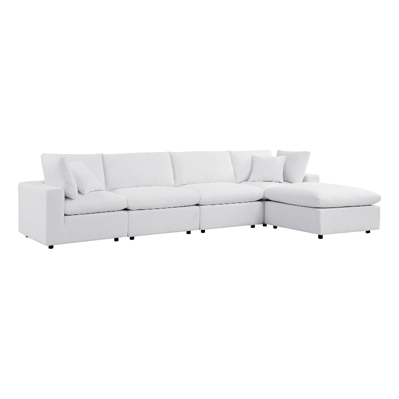 Modway Commix 5-Piece Modern Fabric Upholstered Outdoor Sectional Sofa in White