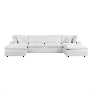 Modway Commix 6-Piece Modern Fabric Upholstered Outdoor Sectional Sofa in White
