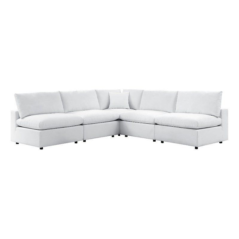 Modway Commix 5-Piece Modern Fabric Upholstered Patio Sectional Sofa in White