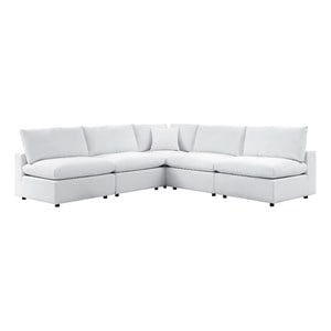 Modway Commix 5-Piece Modern Fabric Upholstered Patio Sectional Sofa in White
