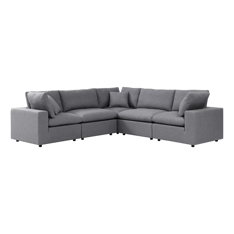 Modway Commix 5-Piece Fabric Upholstered Outdoor Sectional Sofa in Slate