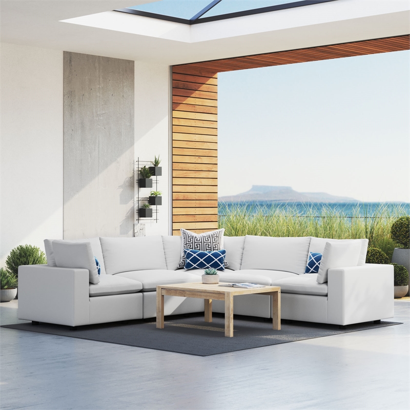 Modway Commix 5-Piece Fabric Upholstered Outdoor Sectional Sofa in White