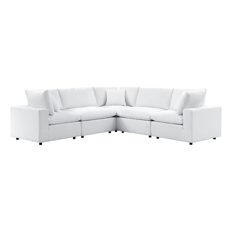 Modway Commix 5-Piece Fabric Upholstered Outdoor Sectional Sofa in White