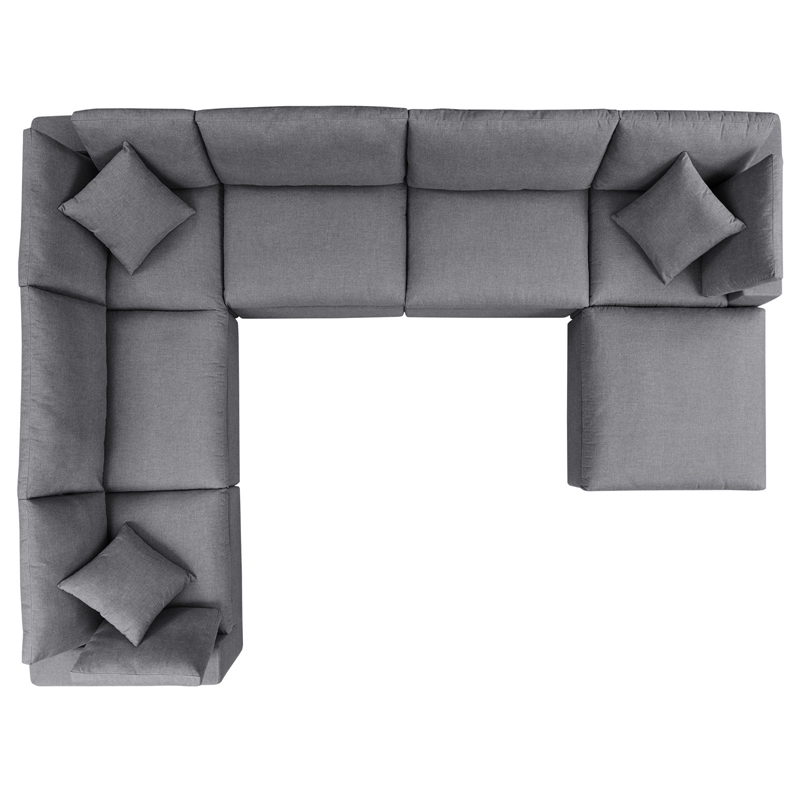 Modway Commix 7-Piece Modern Fabric Upholstered Outdoor Sectional Sofa in Slate