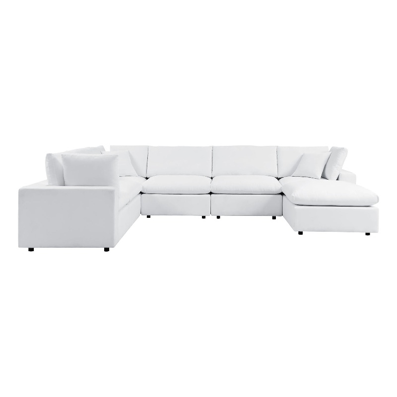 Modway Commix 7-Piece Modern Fabric Upholstered Outdoor Sectional Sofa in White
