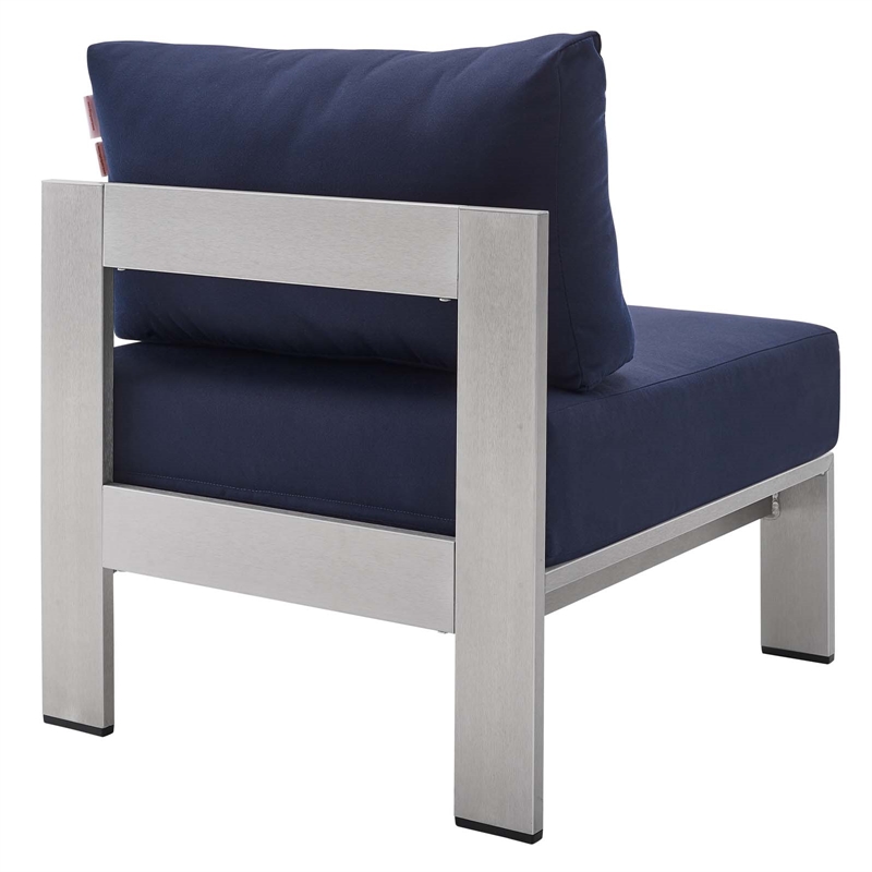 Modway Shore 7-Piece Fabric/Aluminum Patio Sectional Sofa Set in Navy/Silver