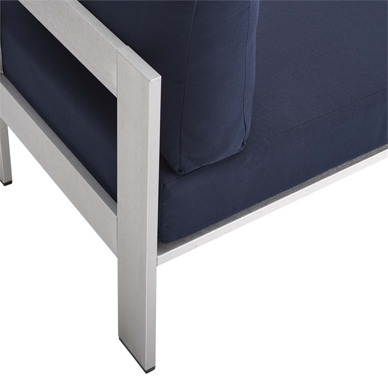 Modway Shore 7-Piece Fabric/Aluminum Patio Sectional Sofa Set in Navy/Silver