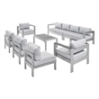 Modway Shore 8-Piece Modern Fabric/Aluminum Outdoor Sectional Sofa Set in Gray