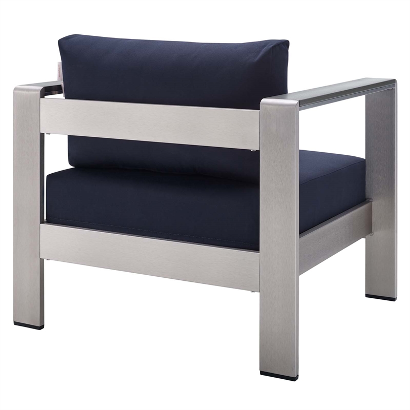 Modway Shore 8-Piece Modern Fabric/Aluminum Outdoor Sectional Sofa Set in Navy