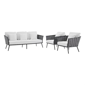 Modway Stance 3-Piece Aluminum & Fabric Patio Sofa Set in Gray/White