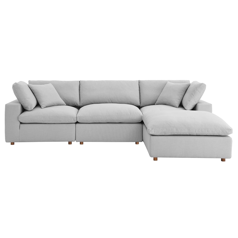 Modway Commix 4-Piece Fabric Down Filled Sectional Sofa Set in Light Gray