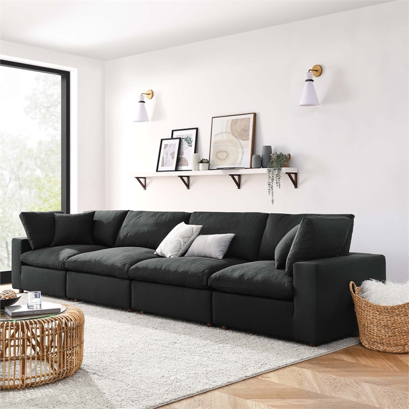 Modway Commix 4-Piece Down Filled Fabric Sectional Sofa Set in Black