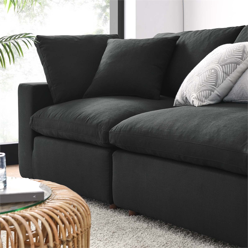 Modway Commix 4-Piece Down Filled Fabric Sectional Sofa Set in Black