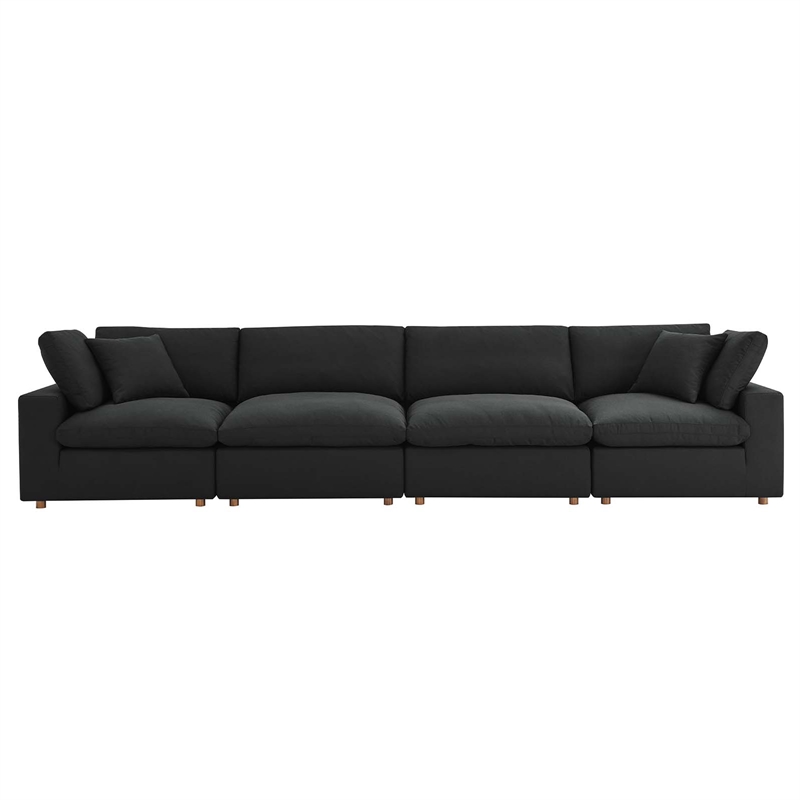 Modway Commix 4-Piece Down Filled Fabric Sectional Sofa Set in Black