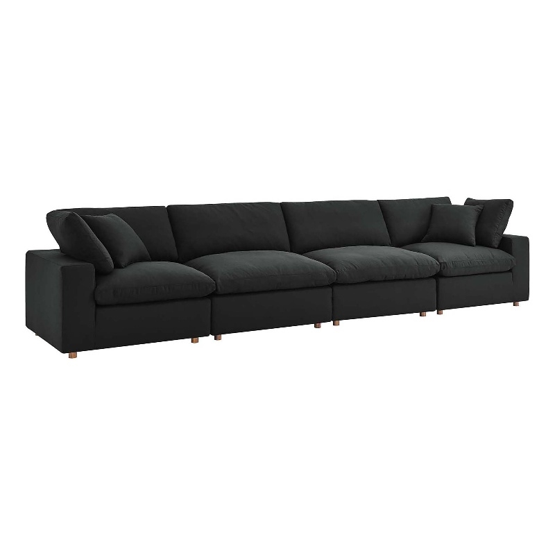 Modway Commix 4-Piece Down Filled Fabric Sectional Sofa Set in Black