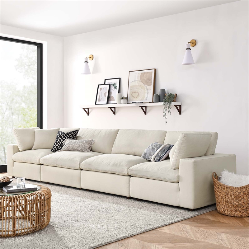 Modway Commix 4-Piece Down Filled Fabric Sectional Sofa Set in Light Beige