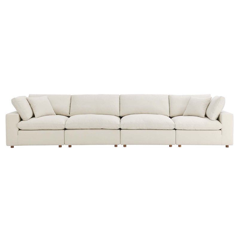 Modway Commix 4-Piece Down Filled Fabric Sectional Sofa Set in Light Beige