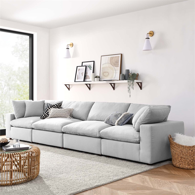 Modway Commix 4-Piece Down Filled Fabric Sectional Sofa Set in Light Gray
