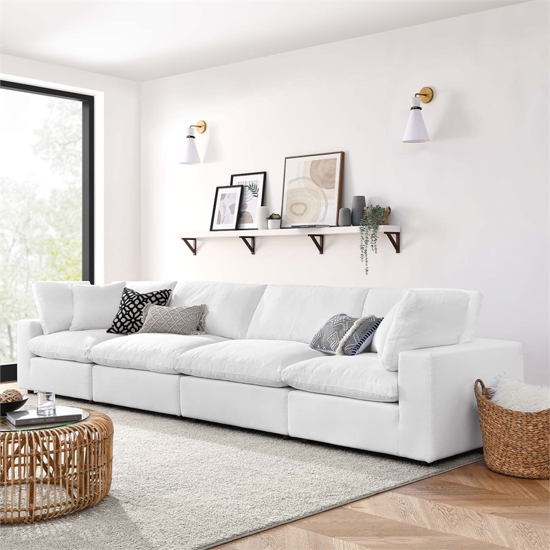 Modway Commix 4-Piece Down Filled Fabric Sectional Sofa Set in Pure White