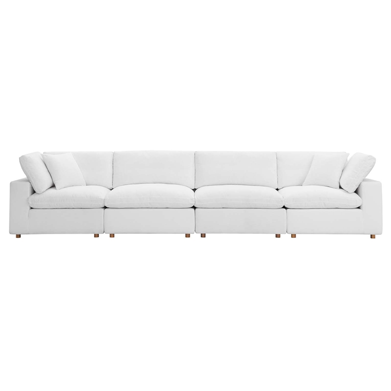 Modway Commix 4-Piece Down Filled Fabric Sectional Sofa Set in Pure White