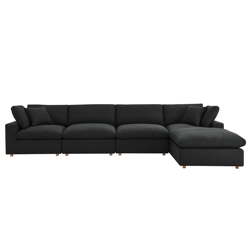 Modway Commix 5-Piece Fabric Down Filled Sectional Sofa Set in Black