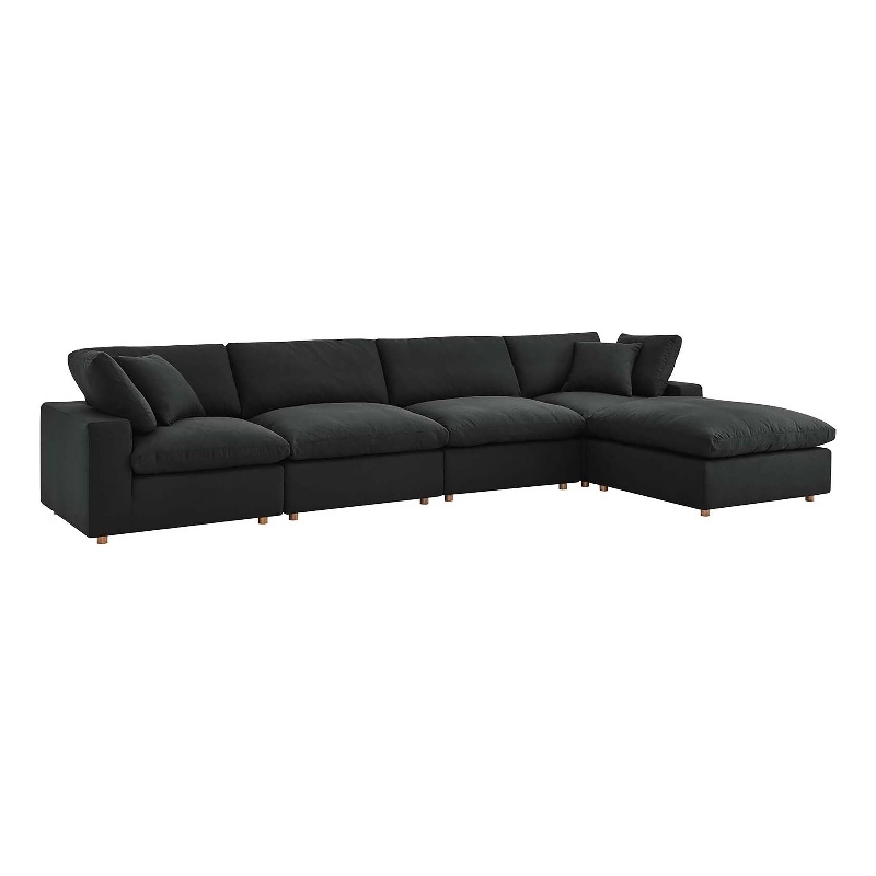 Modway Commix 5-Piece Fabric Down Filled Sectional Sofa Set in Black