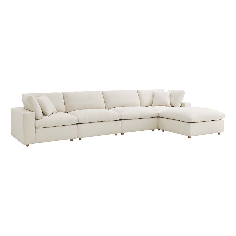 Modway Commix 5-Piece Fabric Down Filled Sectional Sofa Set in Light Beige