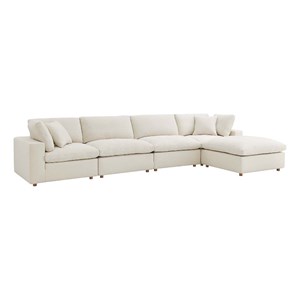 Modway Commix 5-Piece Fabric Down Filled Sectional Sofa Set in Light Beige
