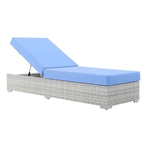 Modway Convene Rattan Weave Outdoor Patio Chaise in Light Gray/Light Blue