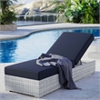 Modway Convene Rattan Weave Outdoor Patio Chaise in Light Gray/Navy