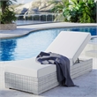 Modway Convene Rattan Weave Outdoor Patio Chaise in Light Gray/White