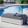 Modway Convene Rectangular Fabric/Rattan Patio Ottoman in Light Gray/Charcoal