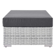 Modway Convene Rectangular Fabric/Rattan Patio Ottoman in Light Gray/Charcoal