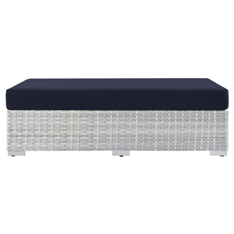 Modway Convene Rectangular Fabric/Rattan Patio Ottoman in Light Gray/Navy