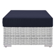 Modway Convene Rectangular Fabric/Rattan Patio Ottoman in Light Gray/Navy