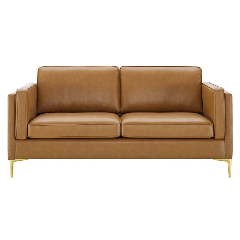 Modway Kaiya Modern Faux Leather Sofa Upholstered in Tan & Gold