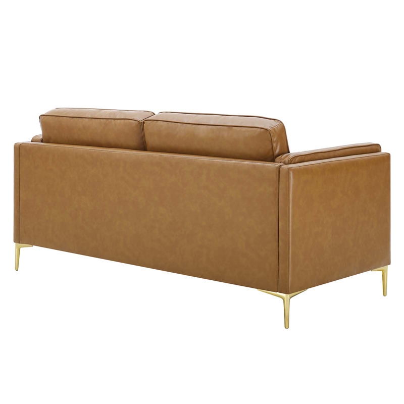 Modway Kaiya Modern Faux Leather Sofa Upholstered in Tan & Gold