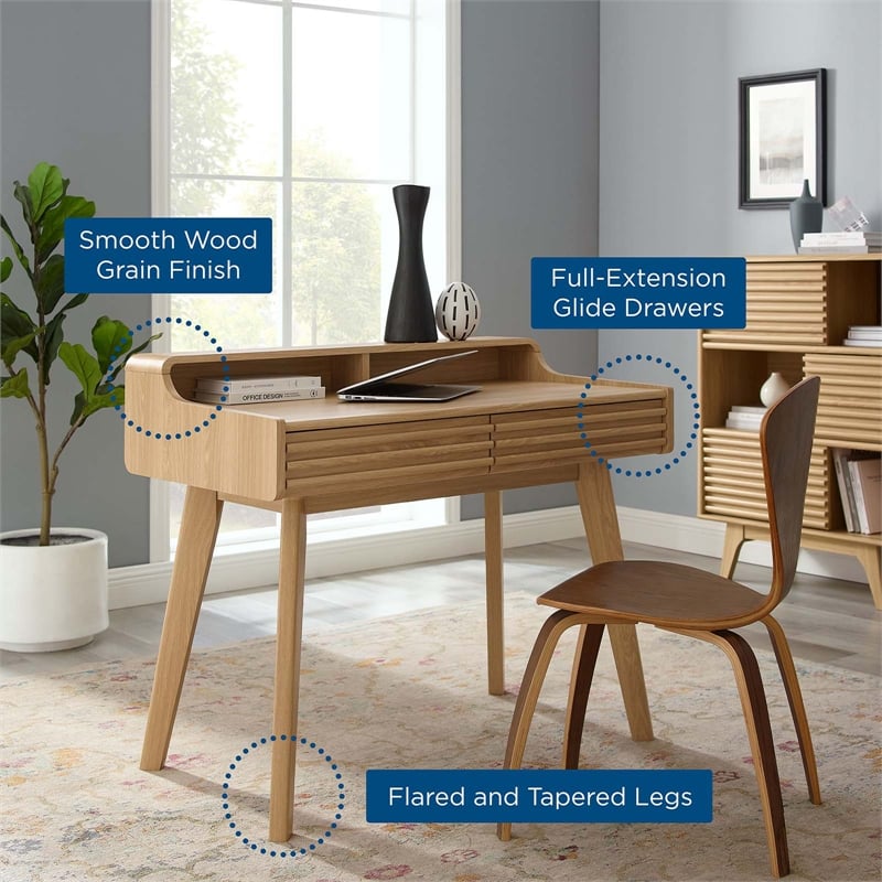 Modway Render Modern Wood Grain Laminate Writing Desk in Oak