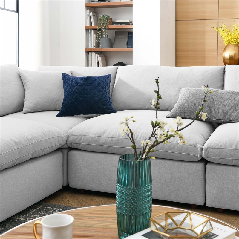 Modway Commix 8-Piece Fabric Down Filled Sectional Sofa in Light Gray