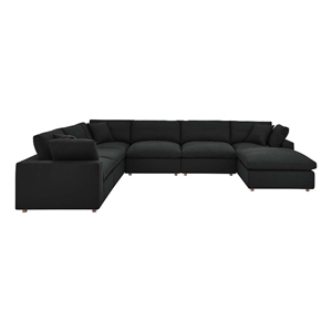 Modway Commix 7-Piece Fabric Down Filled Sectional Sofa in Black