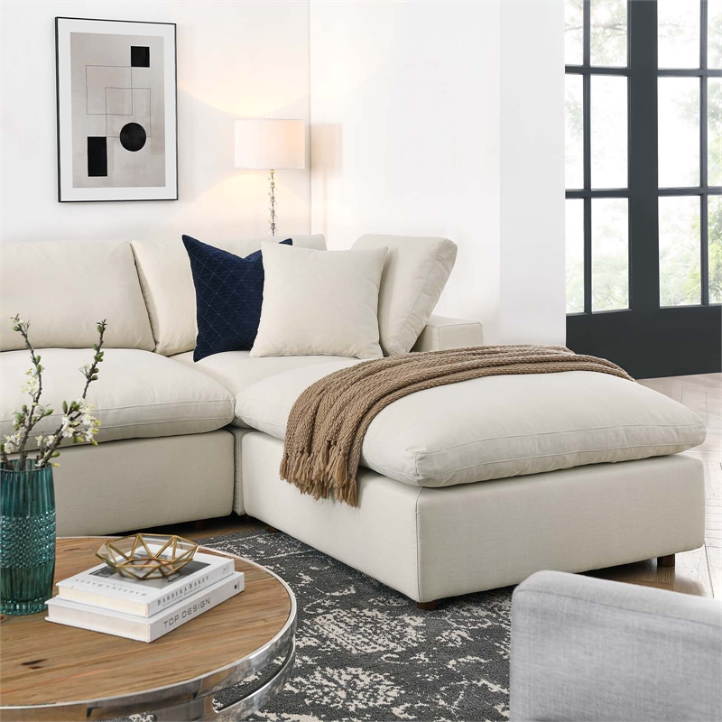 Modway Commix 7-Piece Fabric Down Filled Sectional Sofa in Light Beige