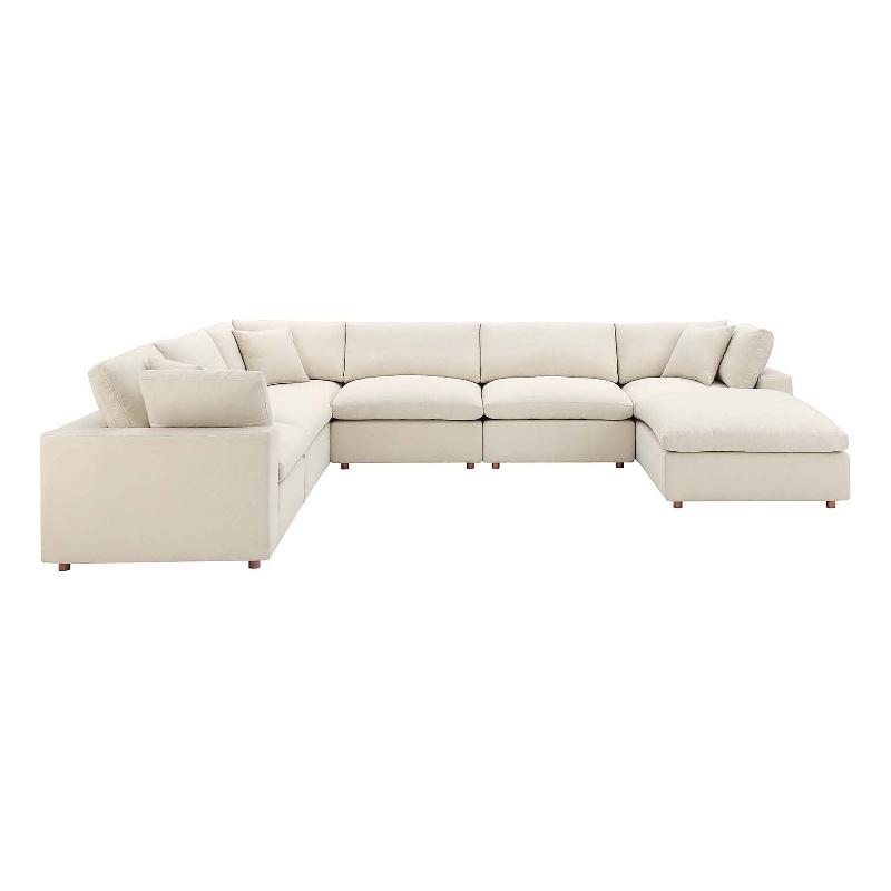 Modway Commix 7-Piece Fabric Down Filled Sectional Sofa in Light Beige