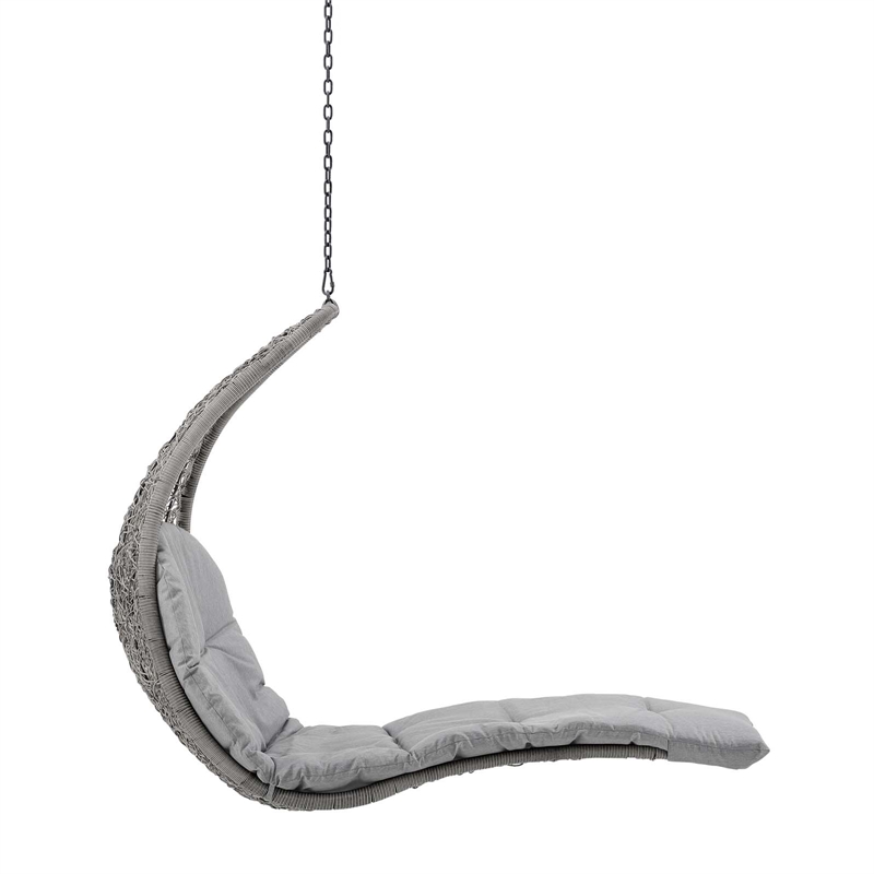 Modway Landscape Rattan Patio Hanging Chaise Lounge Swing Chair in Light Gray